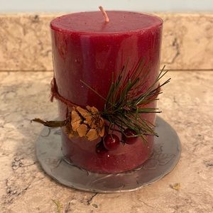 Pewter candle dish and candle